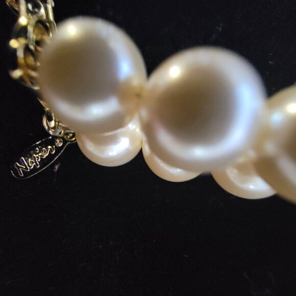 Vintage Napier Gold-Toned Faux Pearl Double Strand Necklace Bracelet Earring Set - Picture 10 of 16